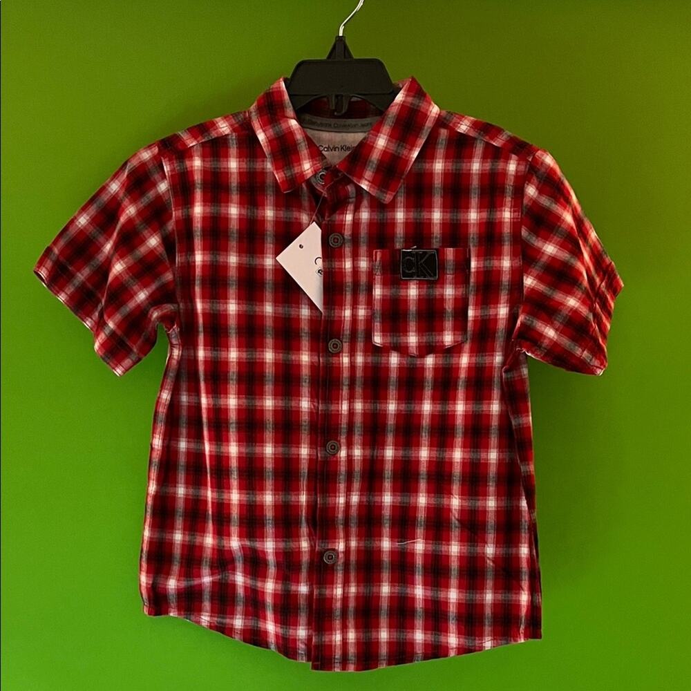 Calvin Klein Kids Red and Black Checkered Cotton Western Plaid Shirt Size 4T - Picture 1 of 4